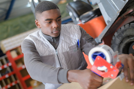 taping the boxの写真素材