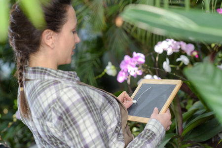 florist writing on a slateの写真素材