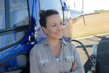 young woman helicopter pilotの写真素材