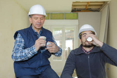 builder during their breakの写真素材