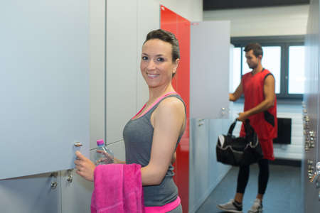 couple in locker roomの写真素材