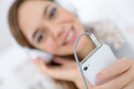 female enjoying musicの写真素材