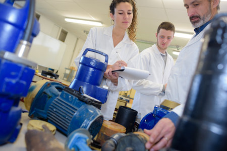 engineering students working in the labの写真素材