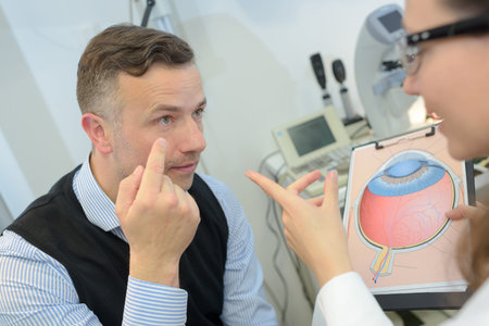 Ophthalmologist discussing the eye with a patient