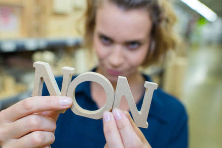 woman showing no in frenchの写真素材