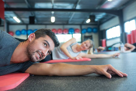 fun while doing exerciseの写真素材