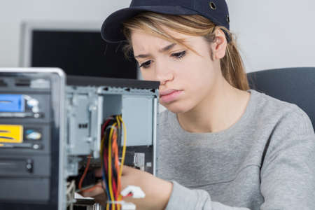 young female pc technicianの写真素材