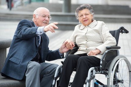 senior couple on city streetの写真素材