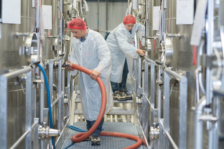 Dairy workers in a milk shop