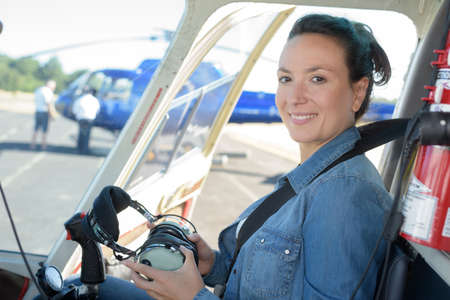 smiling youwan in the helicopterの写真素材