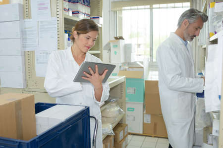 arrival of fresh medicines in the pharmacyの写真素材