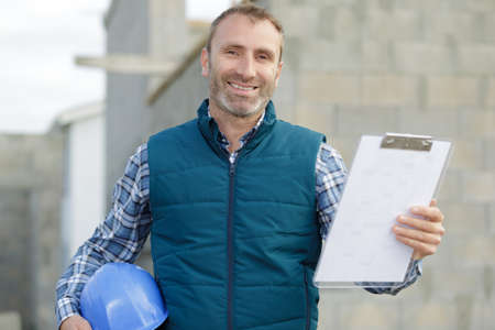 happy beard engineer construction workerの写真素材