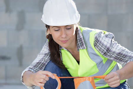 woman worker on the building siteの写真素材