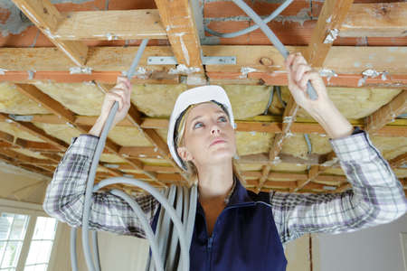 Construction of a wooden frame of a roofの写真素材