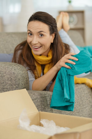 woman is happy with her online order from