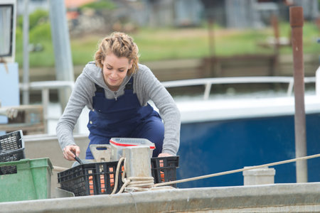 woman working in a boat