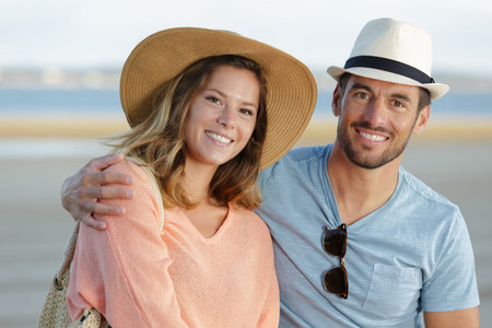 happy couple on beach holidaysの写真素材