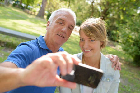 a selfie portrait at parkの写真素材