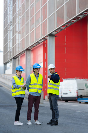 workers in high-visibility vests by loading bays