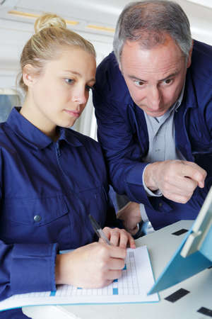 two workers in the labの写真素材