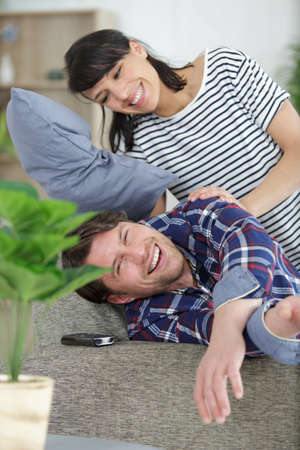 a couple is playing togetherの写真素材