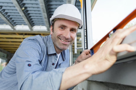 using a spirit level on the windows