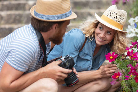 summer holidays dating and technology conceptの写真素材