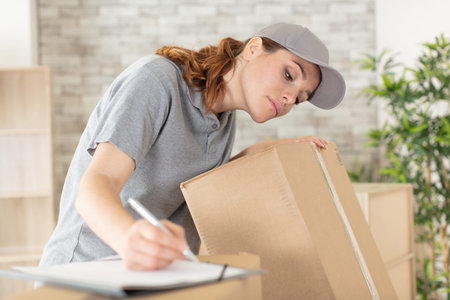 serious concentrated female entrepreneur writing on clipboard