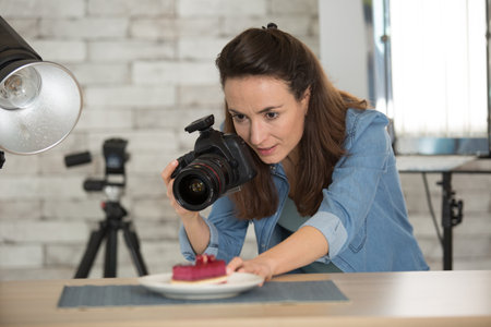 food stylist blogger during video photo blog vlog conceptの写真素材