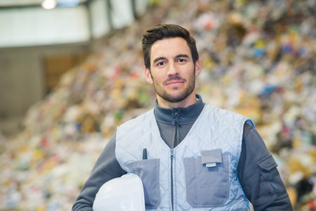 plastic recycle company worker posingの写真素材