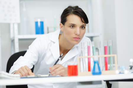 positive minded woman in a labの写真素材