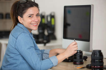 camera lens repair set in photo engineer workshopの写真素材