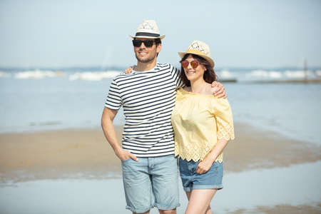 happy couple on sea backgroundの写真素材