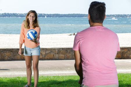 beach volleyball portrait of peopleの写真素材