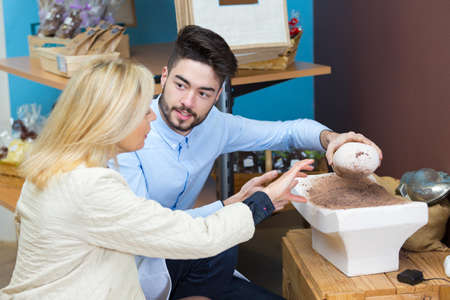 making a sculpture of chocolateの写真素材