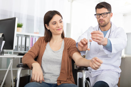 disabled woman getting vaccinated in clinic