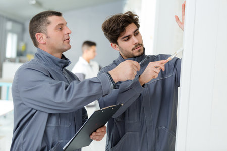 industrial painting teacher demonstrating a strokeの写真素材