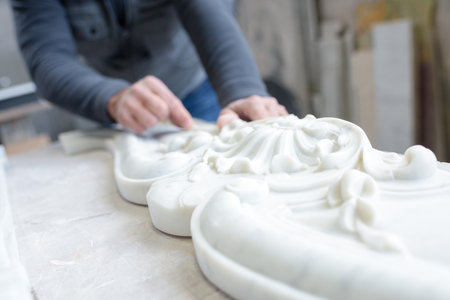 carving patterns on the marble reliefsの写真素材