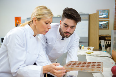portrait of handcrafted chocolate candiesの写真素材