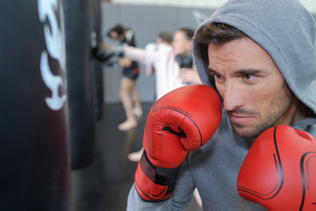 portrait of male boxer trainingの写真素材