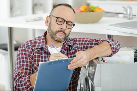 a home inspector checking houseの写真素材