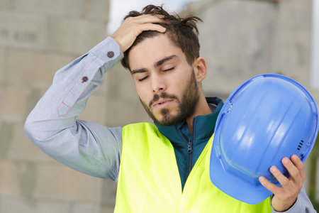 a builder using a helmetの写真素材