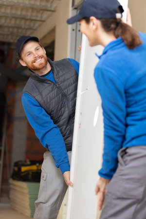 male and female construction workersの写真素材