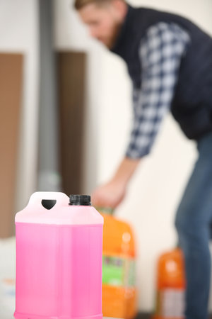 bottle with chemical cleaning productsの写真素材