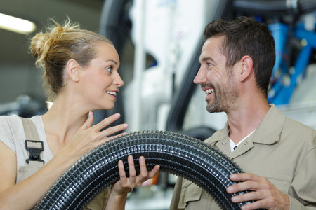 truck mechanic colleagues having funの写真素材