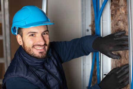 electrician engineer tests electrical installations and wiresの写真素材