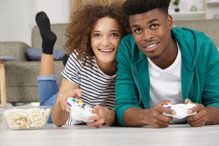 lovely couple playing video games