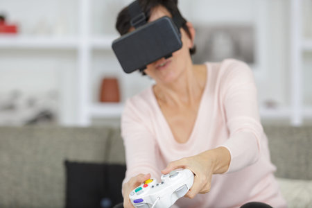3d technology virtual reality gaming entertainment and people concept