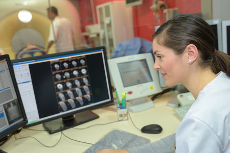 a radiologist interpreting scan results