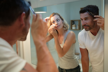 a lovely couple in the bathroomの写真素材